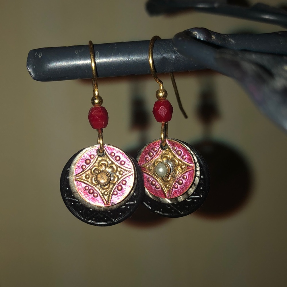 Pretty pink, gold, and black earrings